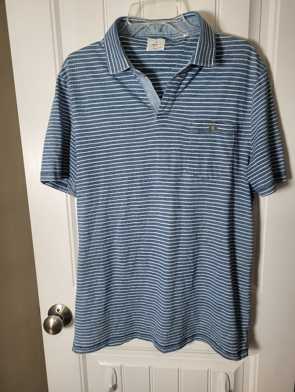 johnnie O hangin' out Blue Striped Short-Sleeve Polo with Chest Pocket